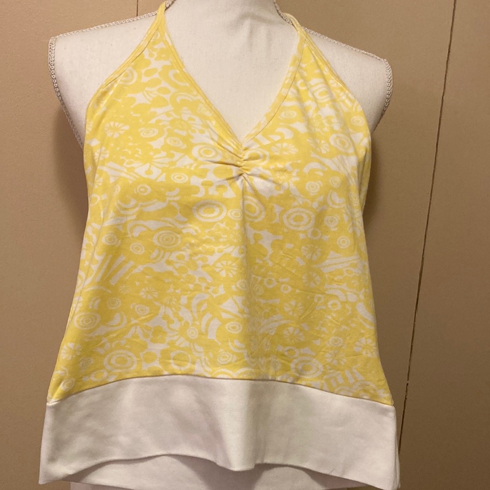 H&M V-neck Unlined Halter Top Cotton/Spandex Summer YELLOW Sz 8,NWOT